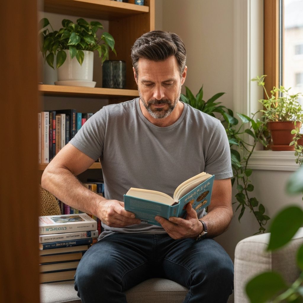 Man reading and learning about wellness